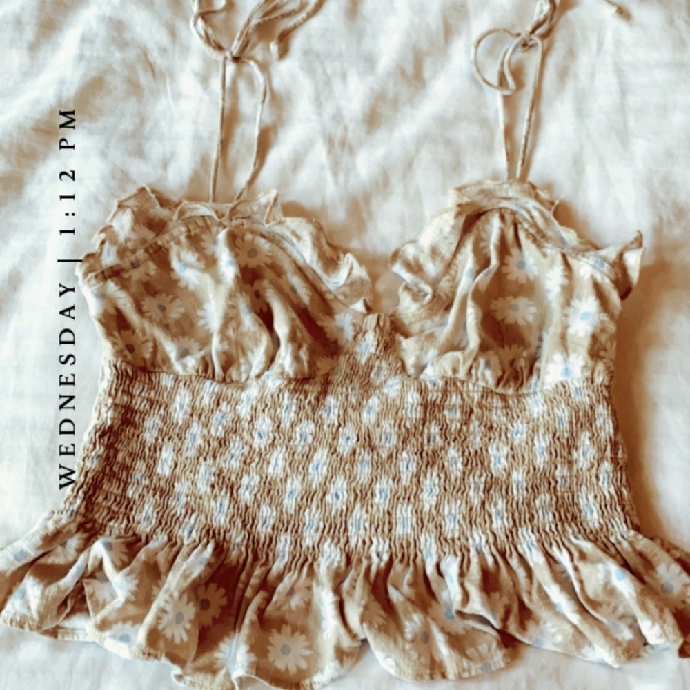 Forever 21 cream floral tie tank top